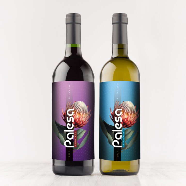 Transparent, green, black wine bottles with blank white labels on white wooden board, mock up. Template for advertising, design, branding identity.
