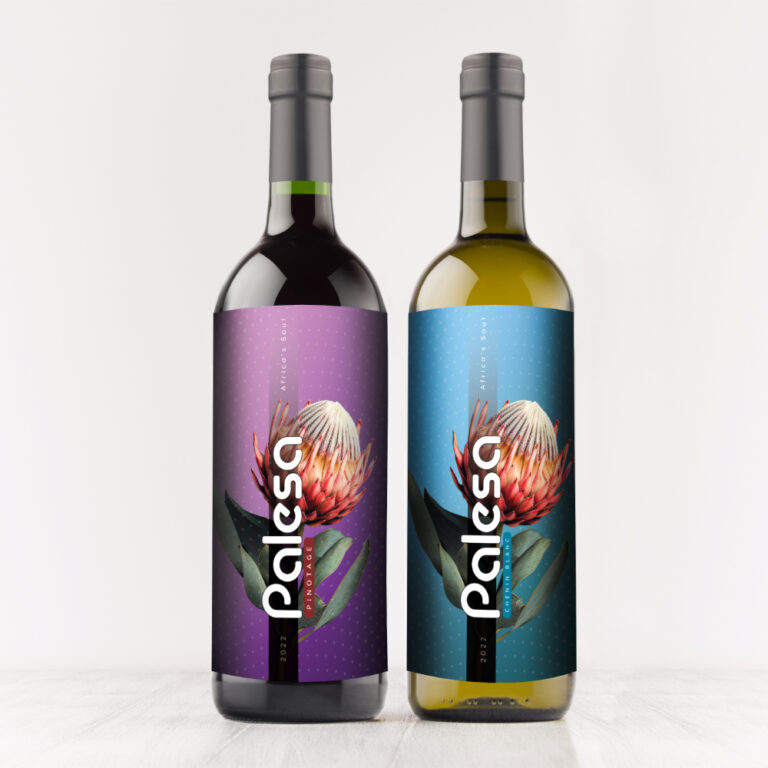 Transparent, green, black wine bottles with blank white labels on white wooden board, mock up. Template for advertising, design, branding identity.